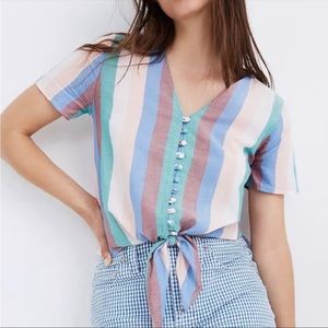dewell Novel Tie-Front Button Top In Flagstaff Stripe